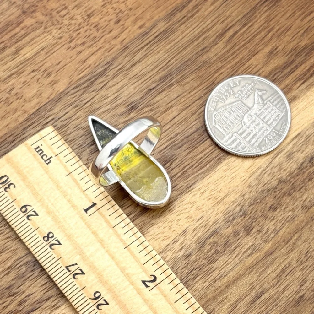 Pure Sterling Silver 925 Bumblebee Jasper Long Ring Size 10 Southwest Handmade